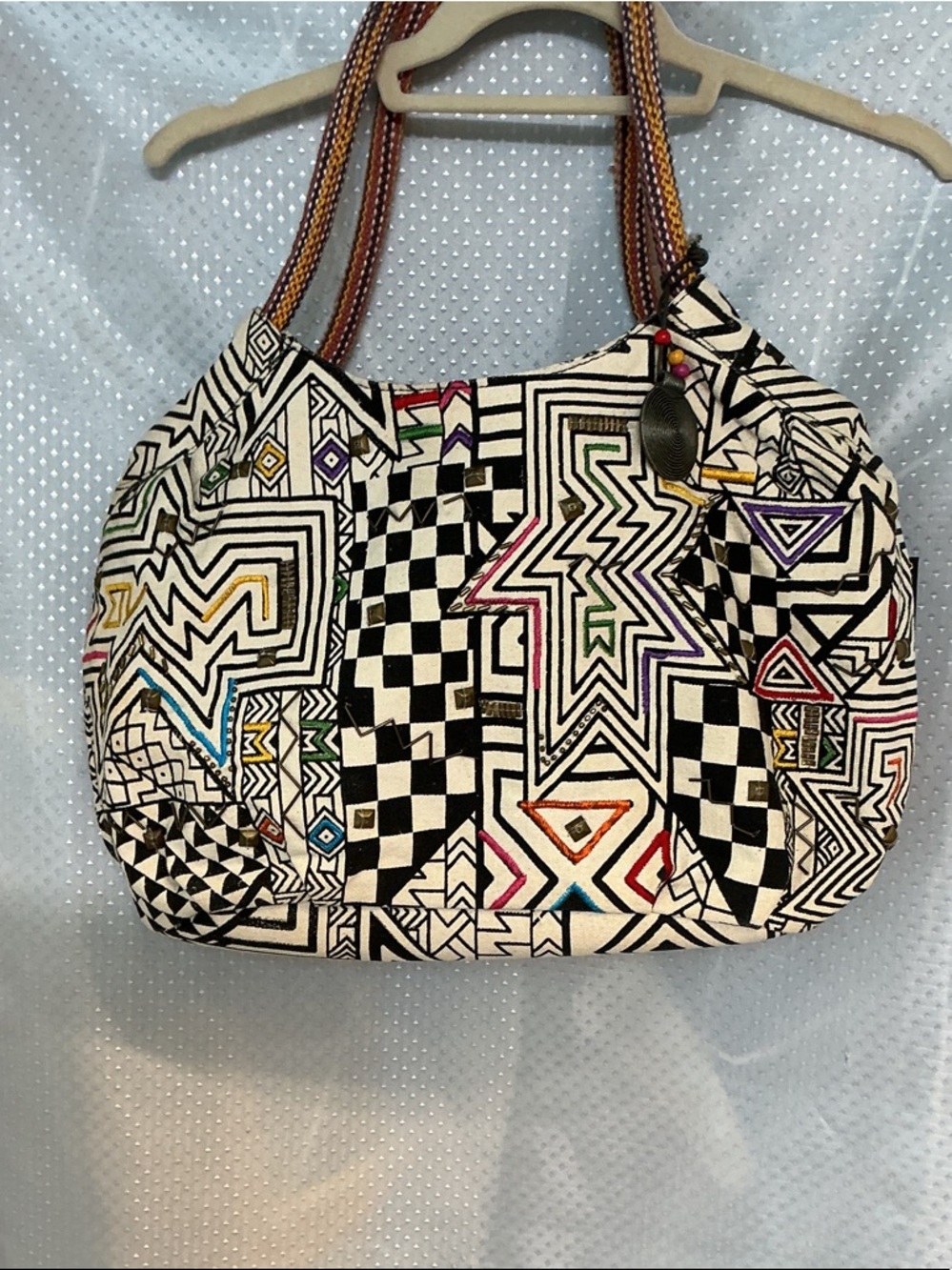 Catori handmade Geometric Multicolor Canvas Shoulder Bag - Black & White Pattern